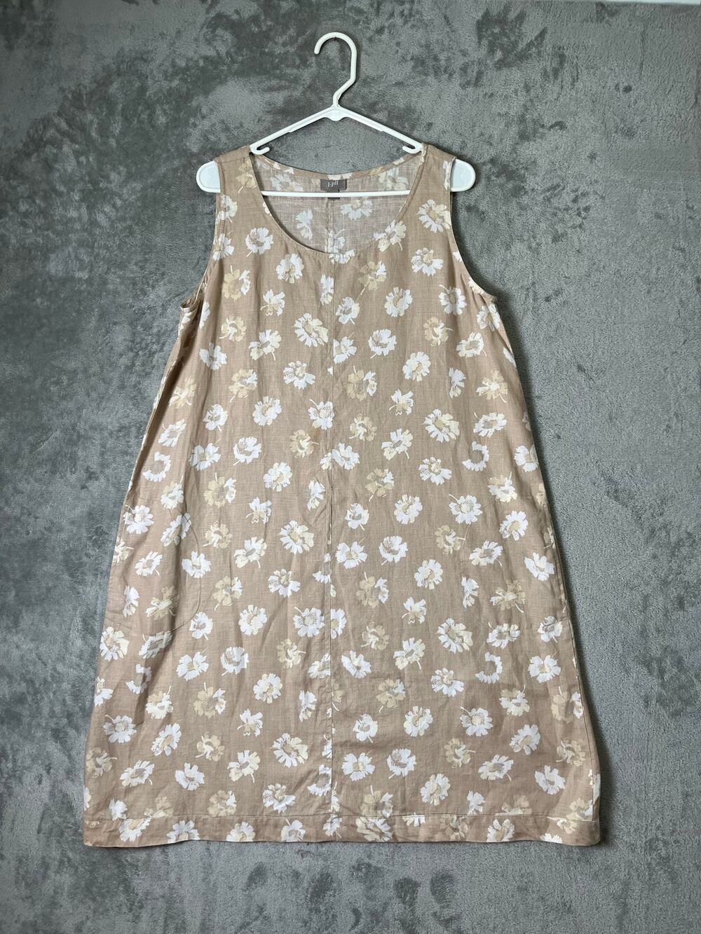 J.Jill Floral 100% Linen Sleeveless Shift Dress Coastal Grandmother Minimalist L